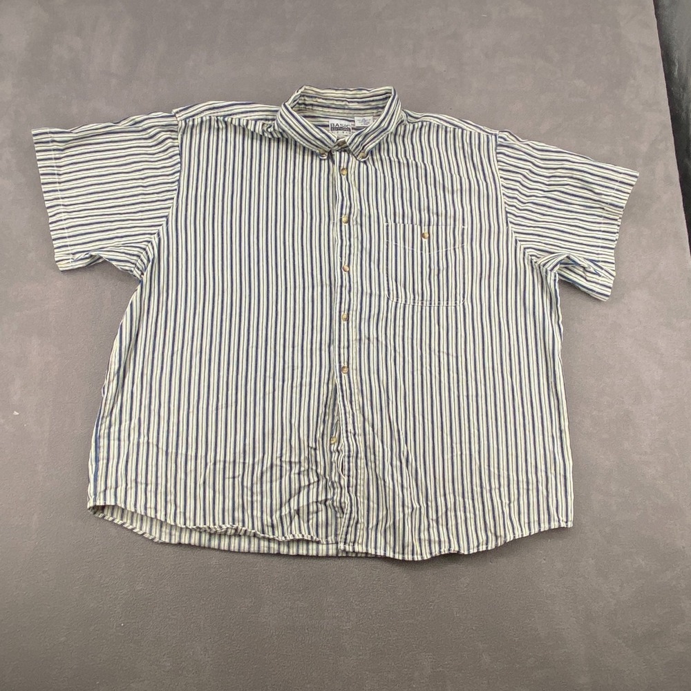 Basic Editions Big‎ Man Shirt Mens 3X Blue Beige Striped Back Box Button Down